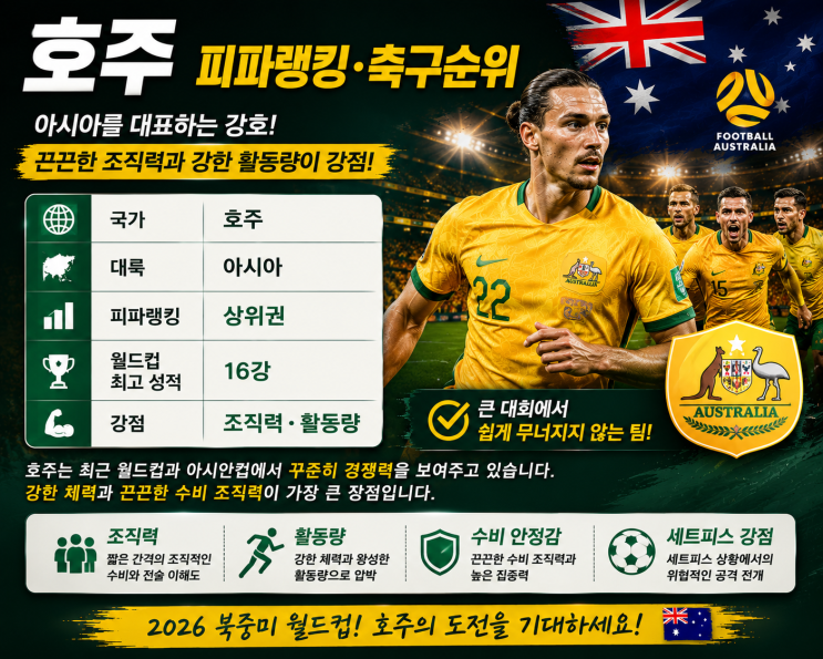 2026 북중미 월드컵 D조 <b>호주</b> vs 튀르키예 경기시간·<b>피파랭킹</b>... 