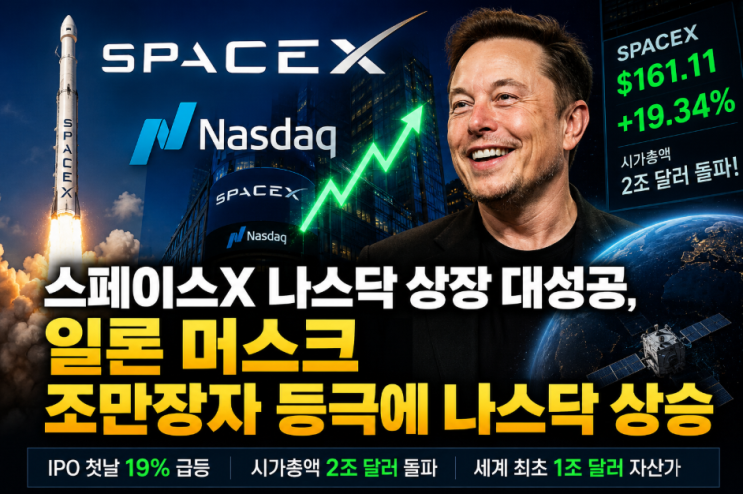 <b>스페이스X 19% 급등</b> 상장 대성공, 일론 머스크 조만장자... 