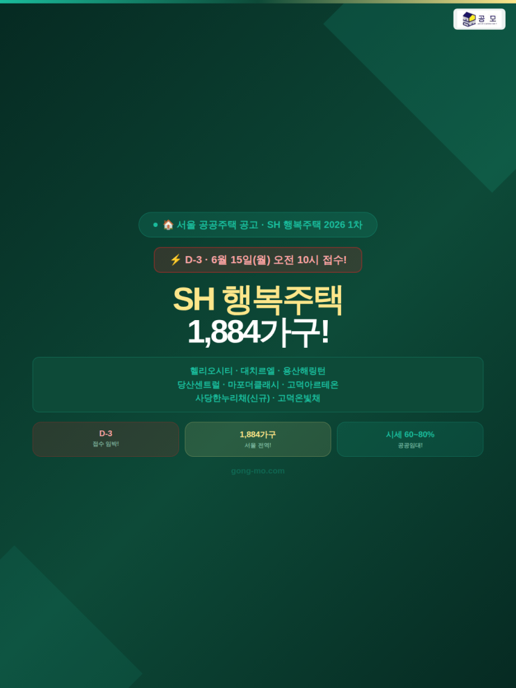  SH 서울주택도시공사 행복주택 2026 1차 완전분석 — 헬리오시티 대치르엘 용산 사당한누리채 구역별 단지 접수 6월 15일~17일