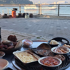 인천 영종도 구읍뱃터 조개구이 맛집 야장 바다뷰 아라담 신관