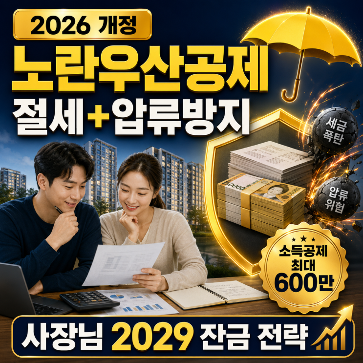  사장님들, 2029년 아파트 잔금 걱정되시죠? 2026년 개정 노란우산공제로 '절세+압류방지' 두 토끼 잡는 법