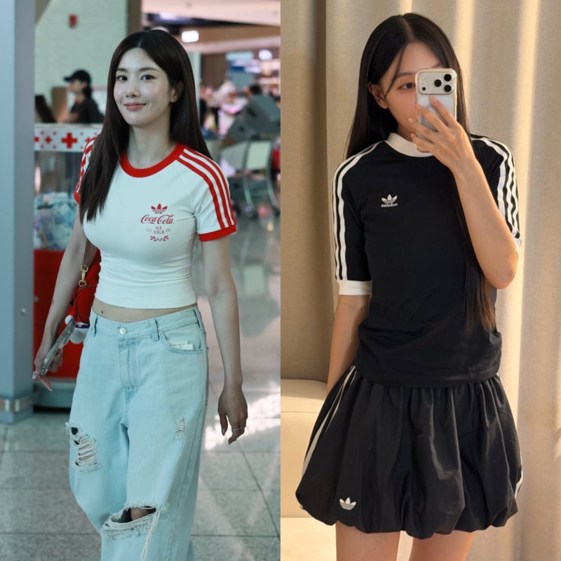 권은비도 입었던 NEW 딱붙 아디다스 링거티 티셔츠 입어봄..