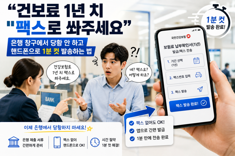 “건보료 1년 치 팩스로 쏴주세요” 은행 창구에서 당황 안 하고 핸드폰으로 1분 컷 발송하는....