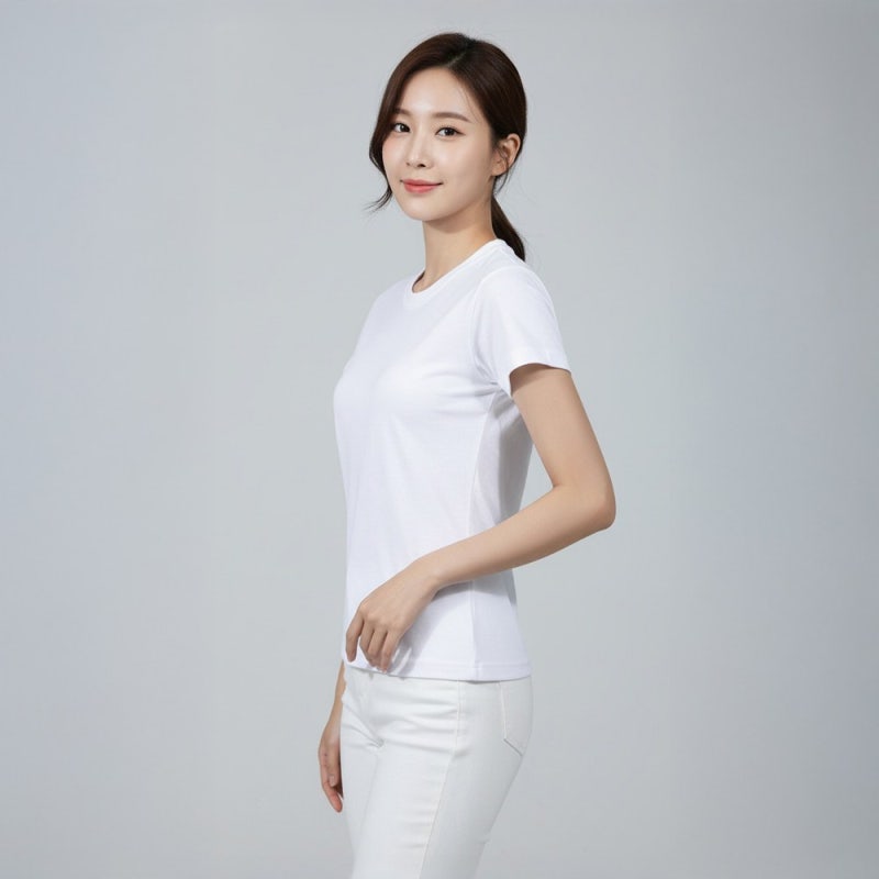 실용적인 제품 여성 교복면티 국산 여성 다트 흰색 무지 라운드 반팔 티셔츠 화이트 교복면....