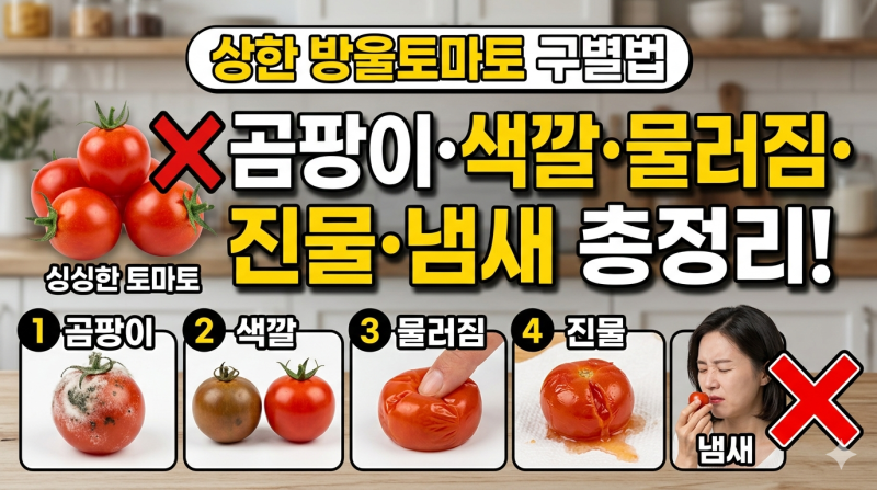 상한 방울토마토 구별법｜곰팡이·색깔 변화·물러짐·진물·냄새 총정리