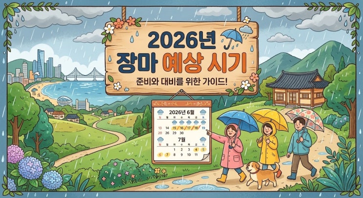 2026년 <b>전국 장마시작</b> 장마기간 예상 시기 총정리
