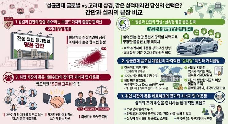  성균관대 글로벌 vs 고려대 상경, 같은 성적대라면 당신의 선택은? 간판과 실리의 끝장 비교