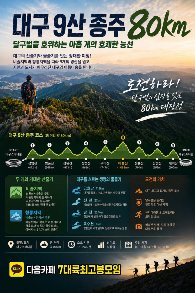  대구 9산 종주 80km 완벽 가이드 (지도 & gpx) - 대구3대종주