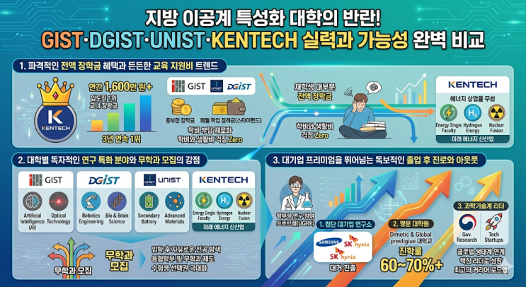  지방 이공계 특성화 대학의 반란! GIST·DGIST·UNIST·KENTECH 실력과 가능성 완벽 비교