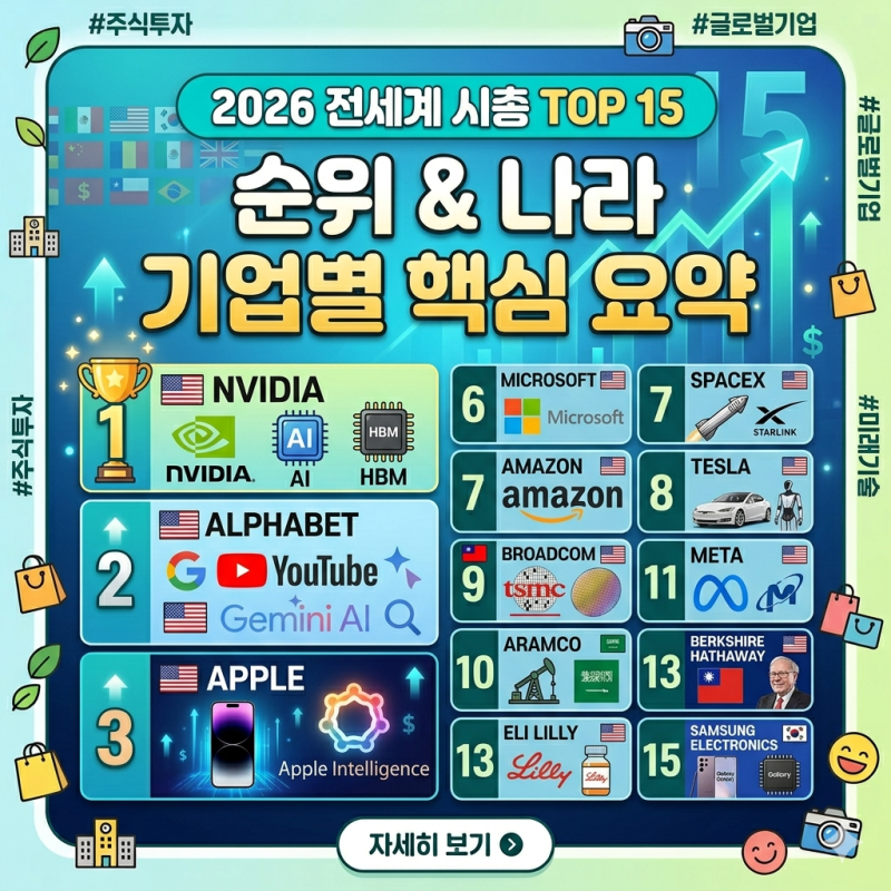 삼성전자는 몇 위? 전세계 기업 시가총액 순위 탑 15위 파헤치기 (Feat. 1위의 위엄)