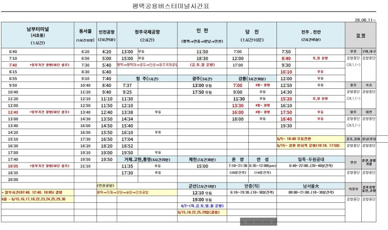 평택시외버스터미널 시간표 위치 예매방법 최신 총정리