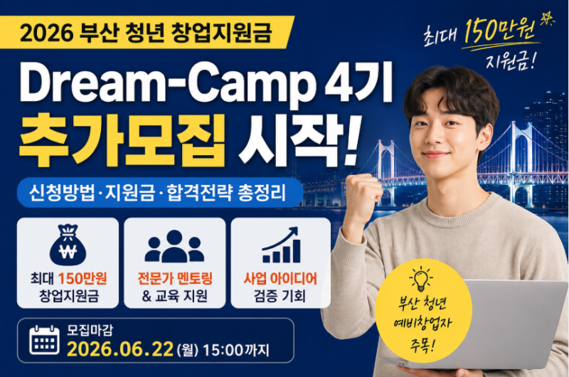 2026 부산 청년 창업지원금 총정리｜Dream-Camp 4기 추가모집 신청방법·지원금·합격 전략