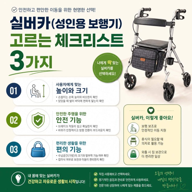 [시니어 이동] “우리 부모님 첫 유모차” 실패 없이 실버카(성인용 보행기) 고르는 체크리스....