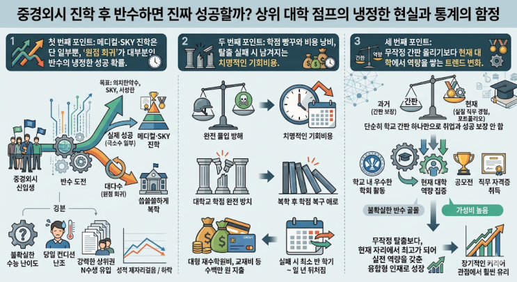  중경외시 진학 후 반수하면 진짜 성공할까? 상위 대학 점프의 냉정한 현실과 통계의 함정