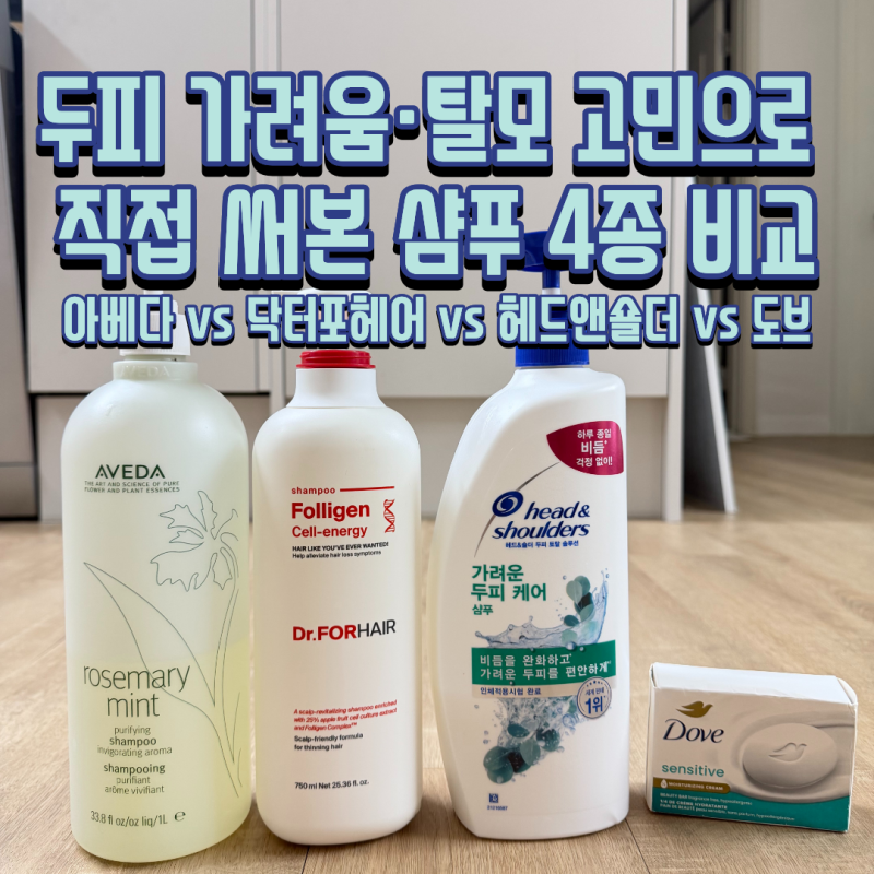 두피 가려움·탈모 고민으로 직접 써본 샴푸 4종 비교 (아베다 vs 닥터포헤어 vs 헤드앤숄더 vs ....