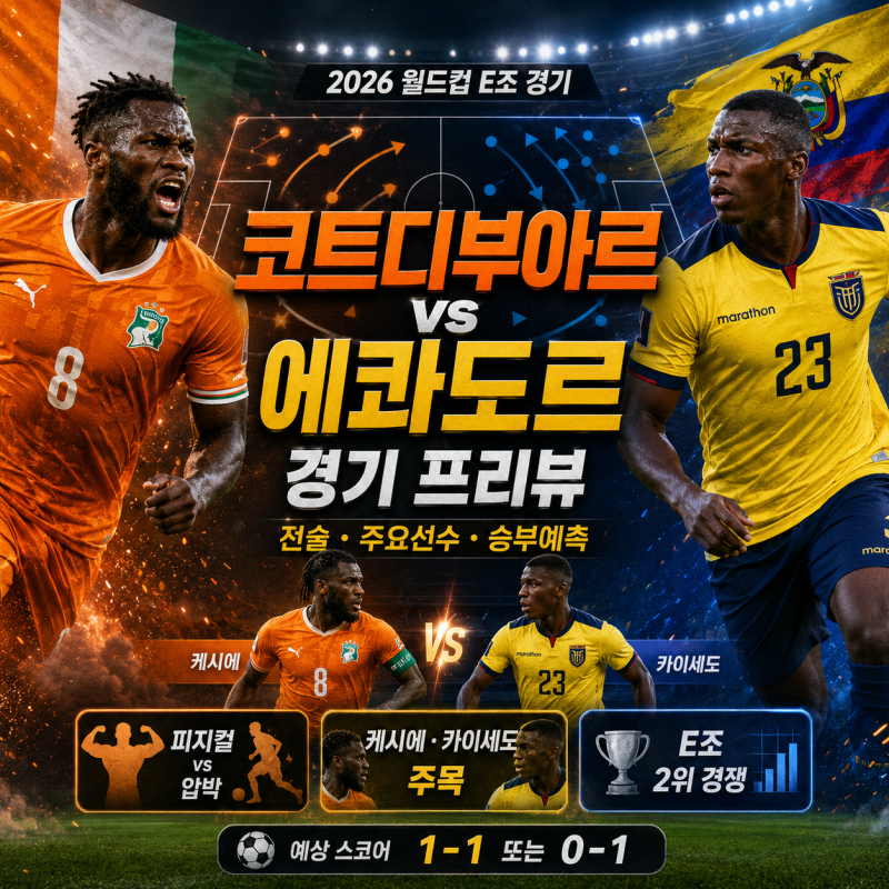 026 월드컵 E조 프리뷰｜코트디부아르 vs 에콰도르 전술·주요선수·승부예측 ⚽