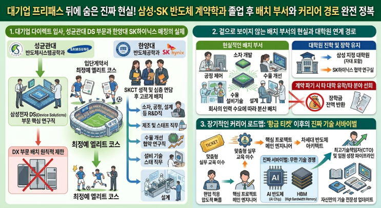  대기업 프리패스 뒤에 숨은 진짜 현실! 삼성·SK 반도체 계약학과 졸업 후 배치 부서와 커리어 경로 완전 정복