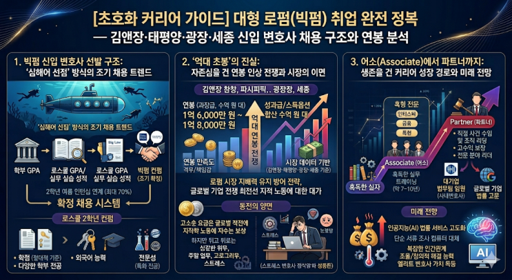  [초호화 커리어 가이드] 대형 로펌(빅펌) 취업 완전 정복 — 김앤장·태평양·광장·세종 신입 변호사 채용 구조와 연봉 분석