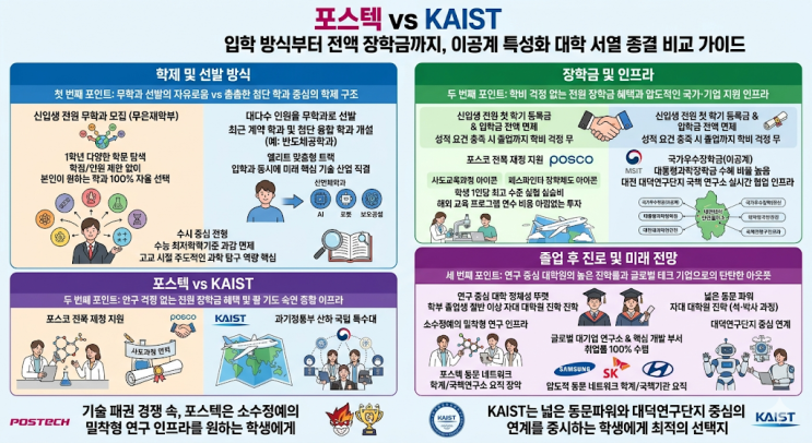 포스텍 vs KAIST 입학 방식부터 전액 장학금까지, 이공계 특성화 대학 서열 종결 비교 가이드