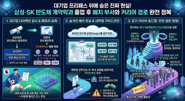  대기업 프리패스 뒤에 숨은 진짜 현실! 삼성·SK 반도체 계약학과 졸업 후 배치 부서와 커리어 경로 완전 정복