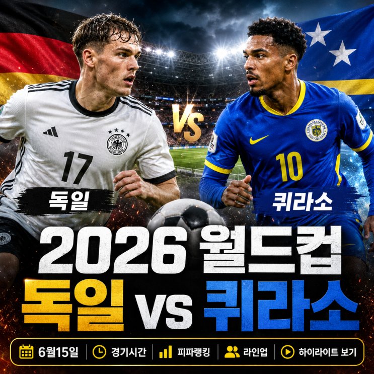 2026 월드컵 독일 vs <b>퀴라소</b>｜6월15일 경기시간·<b>피파랭킹</b>... 