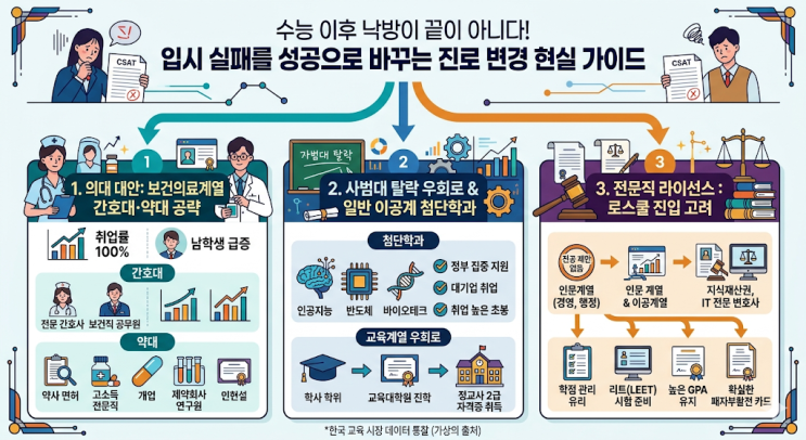  의대·사범대 낙방이 끝이 아니다! 수능 이후 입시 실패를 성공으로 바꾸는 진로 변경 현실 가이드