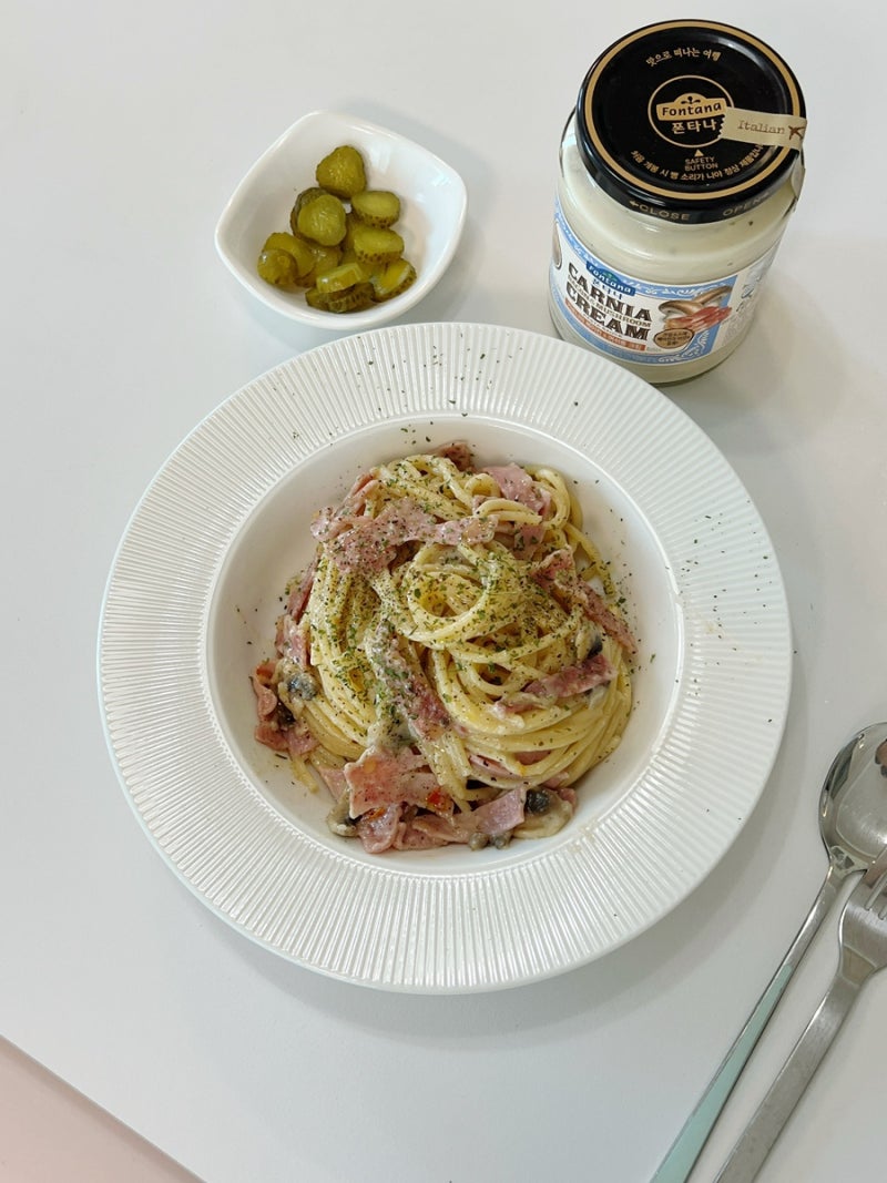크림파스타 시판소스 맛집 폰타나 로 만드는 카르니아 베이컨크림 파스타