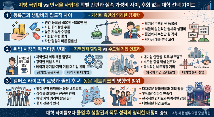  지방 국립대 vs 인서울 사립대 학벌 간판과 실속 가성비 사이, 후회 없는 대학 선택 가이드