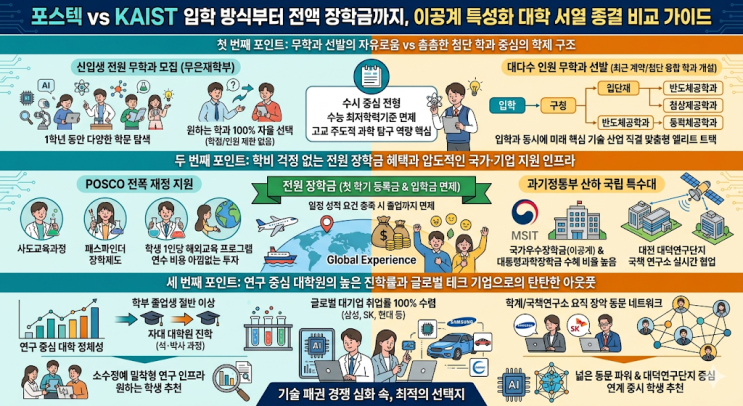  포스텍 vs KAIST 입학 방식부터 전액 장학금까지, 이공계 특성화 대학 서열 종결 비교 가이드