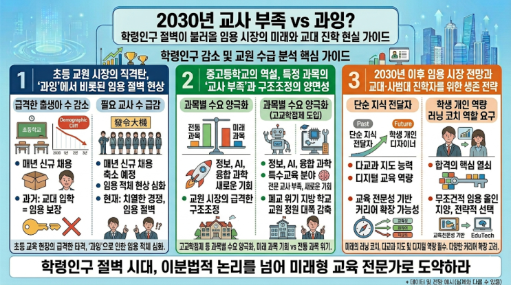  2030년 교사 부족 vs 과잉? 학령인구 절벽이 불러올 임용 시장의 미래와 교대 진학 현실 가이드