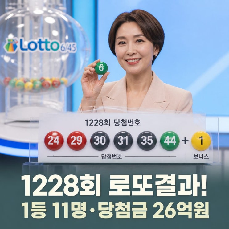 <b>1,228회 로또당첨번호</b> 오늘 당첨번호 추첨 결과와 황금손... 