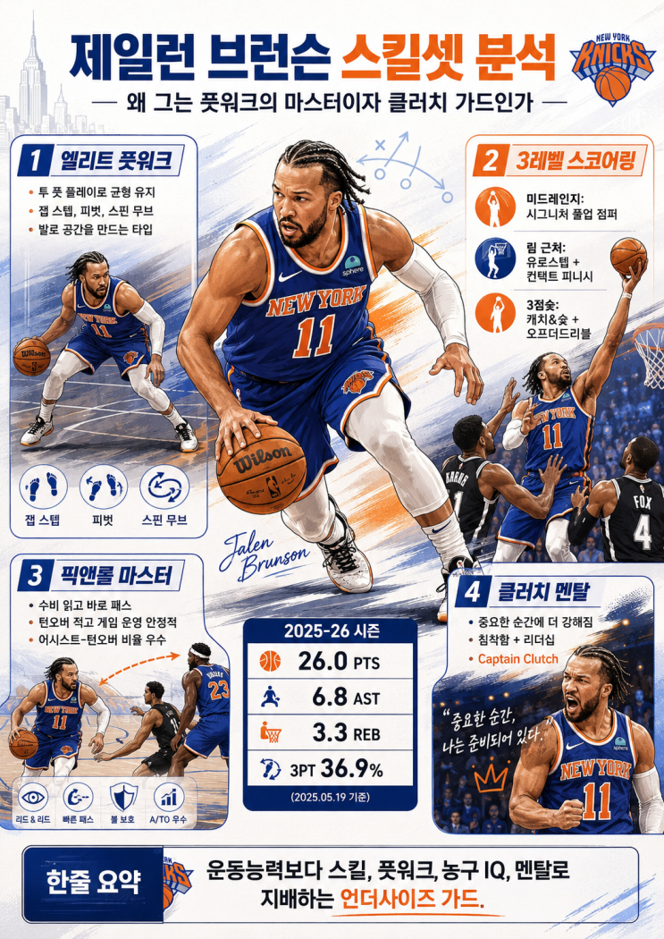  제일런 브런슨 스킬셋 분석, 왜 느린데도 수비를 찢는가