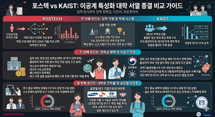 포스텍 vs KAIST 입학 방식부터 전액 장학금까지, 이공계 특성화 대학 서열 종결 비교 가이드