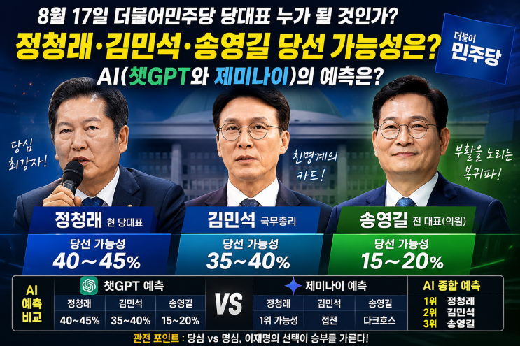 <b>민주당 당대표</b> 누가 될까? 정청래·김민석·송영길 <b>3파전</b>AI... 