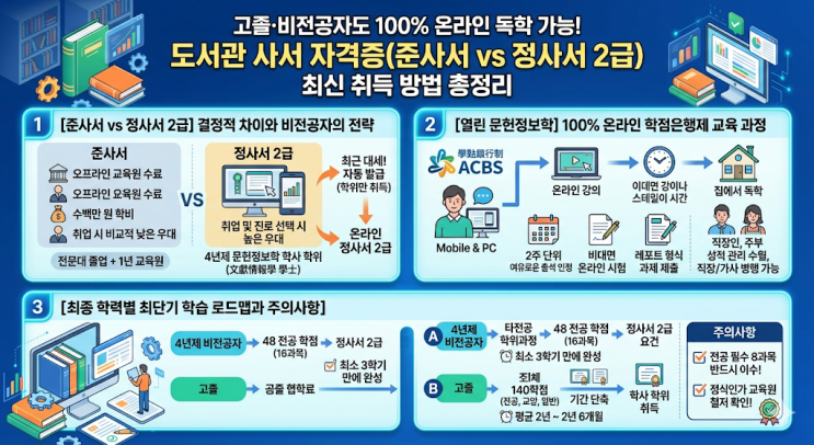  고졸·비전공자도 100% 온라인 독학 가능! 도서관 사서 자격증(준사서 vs 정사서 2급) 최신 취득 방법 총정리