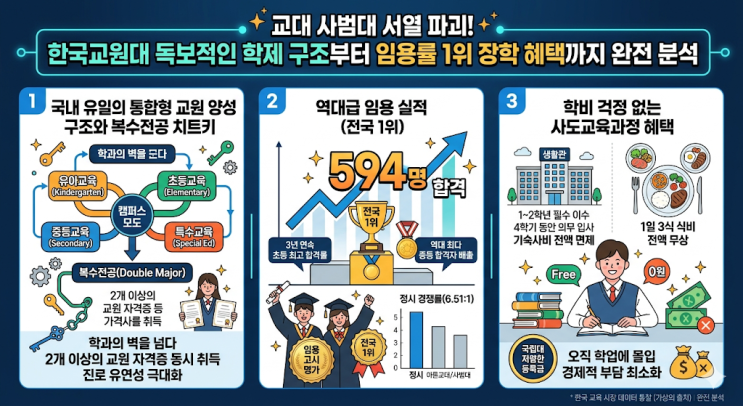  교대 사범대 서열 파괴! 한국교원대 독보적인 학제 구조부터 임용률 1위 장학 혜택까지 완전 분석