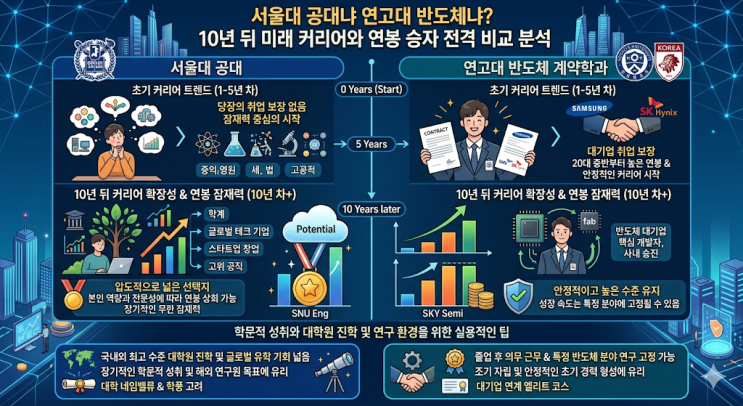  서울대 공대냐 연고대 반도체냐? 10년 뒤 미래 커리어와 연봉 승자 전격 비교 분석