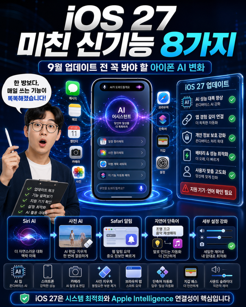 iOS 27 달라진 점 8가지, 9월 업데이트 전 꼭 봐야 할 아이폰 AI 신기능 정리