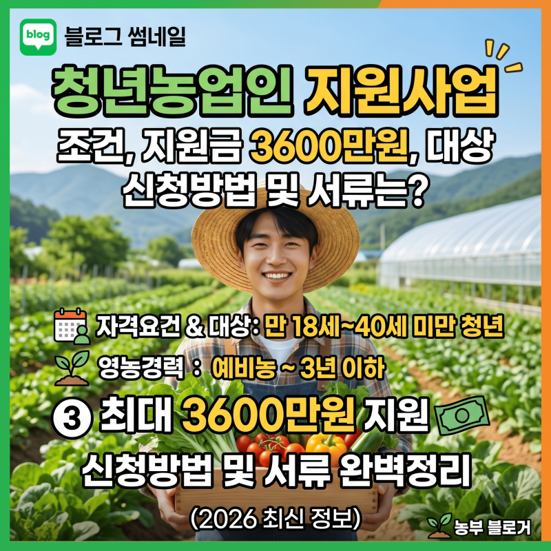 청년농업인 지원사업 '조건, 지원금 3600만원, 대상' 신청방법 및 서류는?