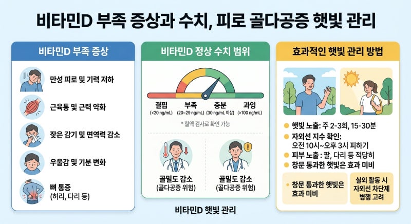 비타민D 부족 증상과 수치, 피로 골다공증 햇빛 관리
