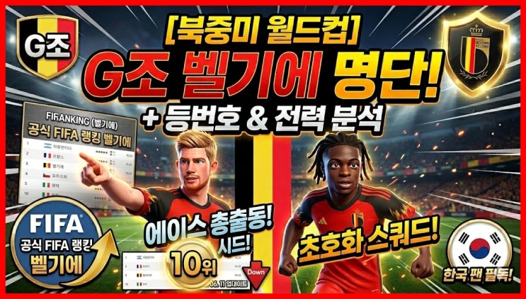 [북중미 월드컵] <b>벨기에 축구</b> 국가<b>대표팀 명단</b> 및 등번호... 