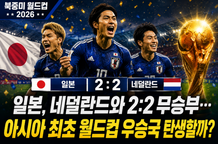 <b>일본</b>, <b>네덜란드</b>와 경기결과 2:2 <b>무승부</b>…아시아 최초 월드컵... 