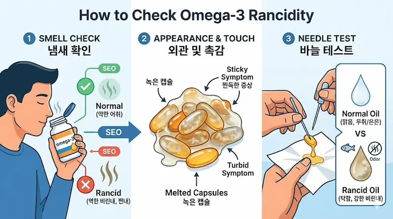 비린내 나면 이미 늦었다! 오메가3 산패 확인법 및 부작용 없는 보관 팁