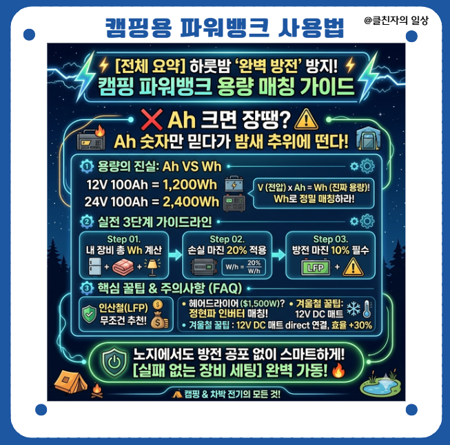 캠핑용 파워뱅크 용량(Ah, Wh) 계산과 내 장비 소비전력 맞추기 알고 계시나요? 실전 팁 총정리