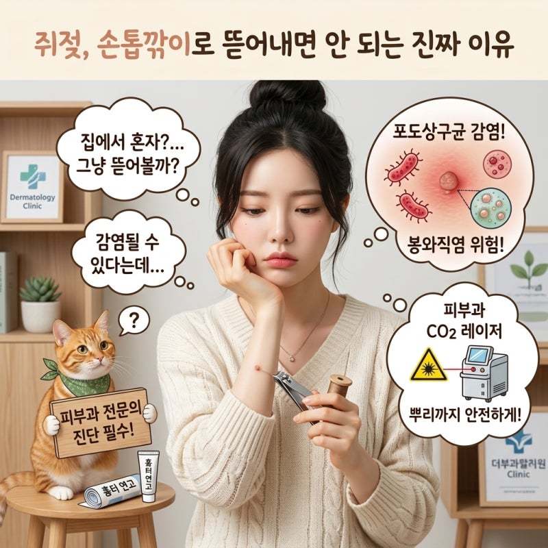 쥐젖 셀프 제거, 쥐젖제거 손톱깎이나 실로 짜다간 세균 감염으로 피부 뒤집어져요