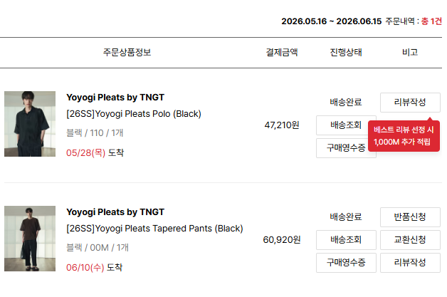 티엔지티 요요기 플리츠  TNGT Yoyogi Pleats 티셔츠 2종, 바지 2종 구입 후기 - 이세이미야케 옴므....