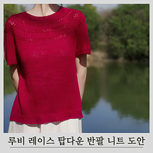 대바늘 뜨개질 루비 레이스 탑다운 반팔 니트 손뜨개 도안