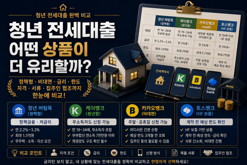 청년이라면 어떤 전세대출이 유리할까? (버팀목 · 카카오 · 케이뱅크· 토스 비교)