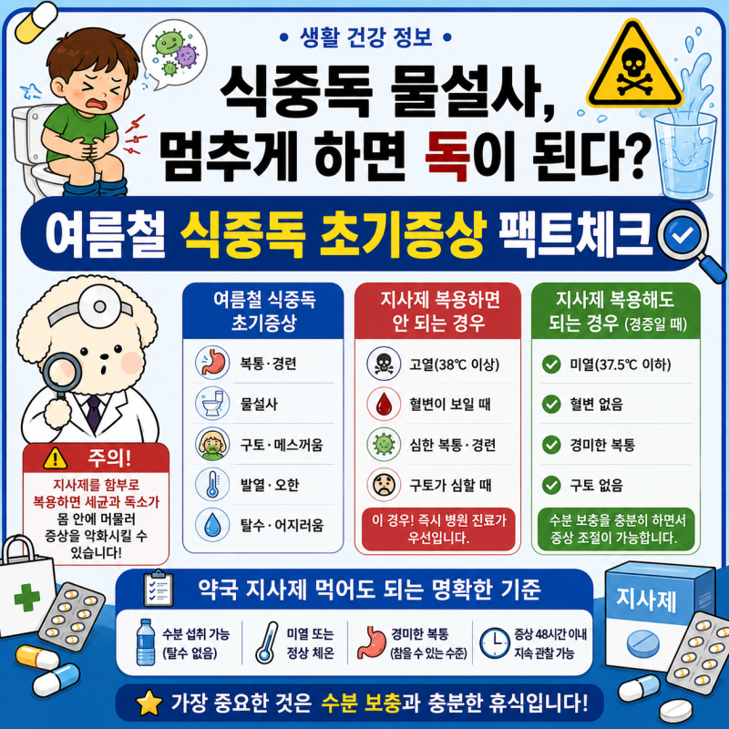 식중독 때 지사제 먹으면 안 되는 이유 – 설사를 멈추기 전에 이것부터 확인하세요