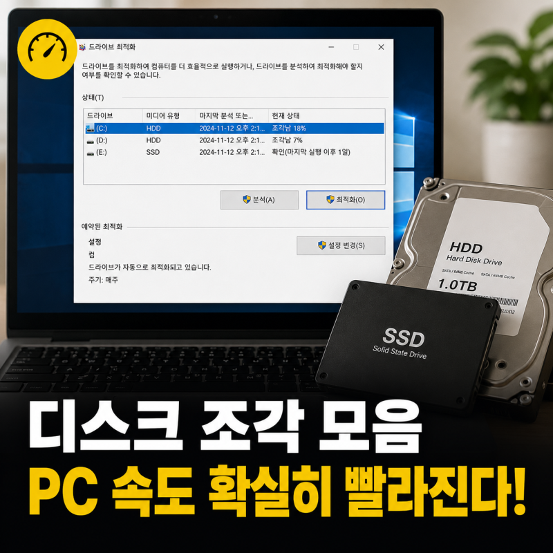 디스크 조각 모음 방법 효과 SSD HDD 관리법